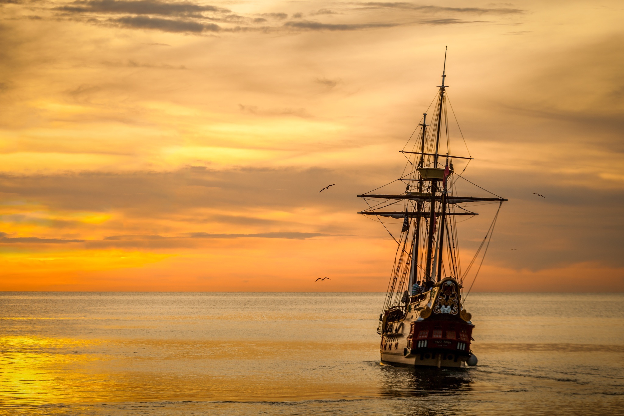 sunset-boat-sea-ship-37730